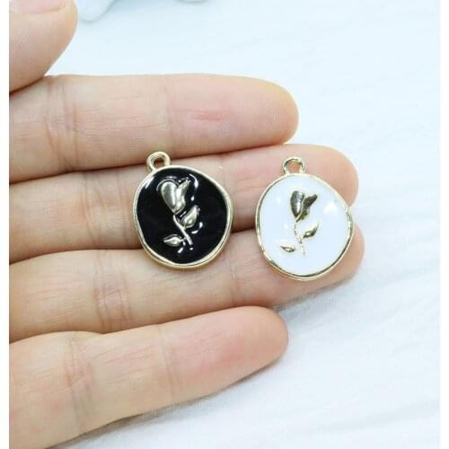 Eruifa 6pcs 18mm Beautiful Flower Epoxy Zinc alloy Jewelry DIY Charms Pendant Necklace, Earring Bracelet 2 Colors