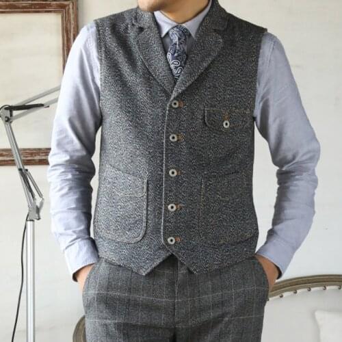 MJ-0008 Read Description! Asian Size Vintage 65% Wool 560 GSM Mens Casual Tweed Vest