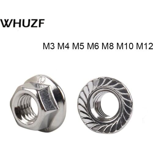 10/25/50/55pcs Stainless Steel Hexagon Flange Nut M3 M4 M5 M6 M8 M10 M12 304S Stainless Steel Flange Nut DIN6923
