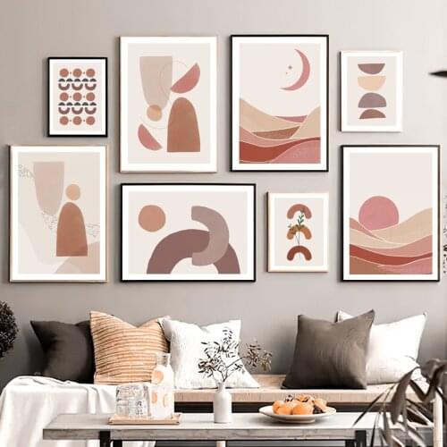 Mountain Sun Moon Color Block Wall Art Canvas Painting Nordic Posters And Prints Wall Pictures For Living Room Bohemian Decor