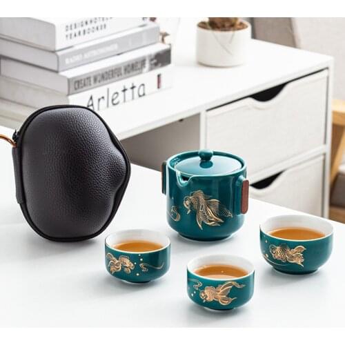 Chinese Travel Kung Fu Tea Set Ceramic Portable Teapot Porcelain Teaset Gaiwan Tea Cups of Tea Ceremony Tea Pot With Travel Bag