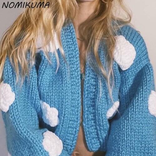 Nomikuma Korean Cloud Sweater Cardigan Long Sleeve V-neck Women Knitted Open Stitch 2021 Autumn Winter New Knitwear Tops 6L916