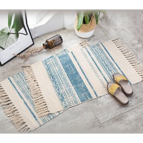 Nordic Bohemian Hand Woven Cotton Linen Tassel Carpet Bedside Rug Geometric Floor Mat Living Room Bedroom Home Decoration
