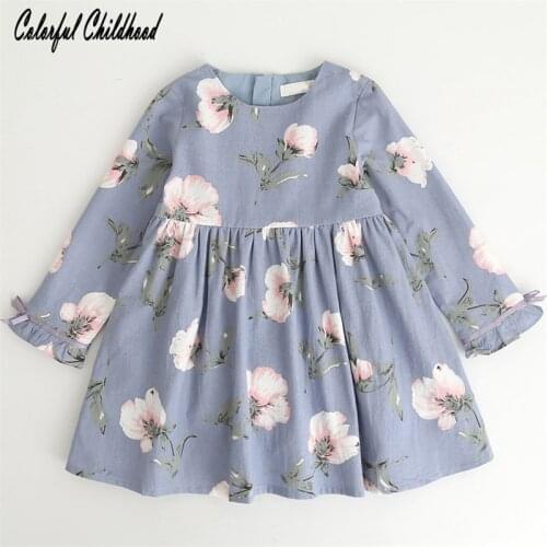 Pretty Girls Dress Lovely Floral pattern flare Sleeve Kids Dress Baby Girl long sleeve Clothes Princess party wedding Dresses