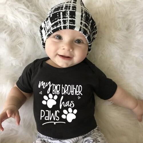 2021 Summer Newborn Jumpsuit My Big Brother Has Paws Funny Infant Bodysuit Baby Boy Girl Kids Letter Print Playsuit Clothes