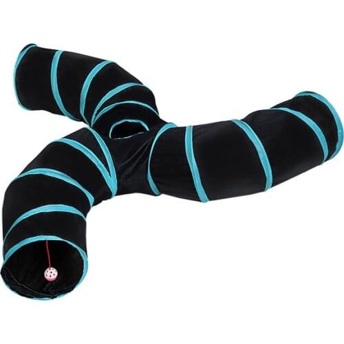 Hot S-shape Cat Tunnel Tube Holes Pet Cat Training Toy Animal Play Tunnel Tube With Bell Toy Indoor Outdoor Interactive Product