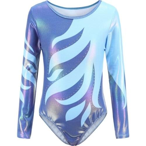 Fashion Comfortbale Children Girls Diamante Long Sleeve Ballet Practice Dance Wear Gymnastics Bright Color Body Suits