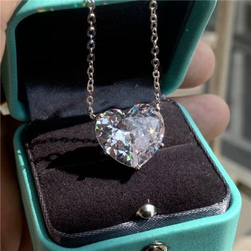 Fashion Lovers Pendant 15mm Heart cut Diamond 100% Real 925 Sterling silver Party Wedding Pendant Necklace for women jewelry