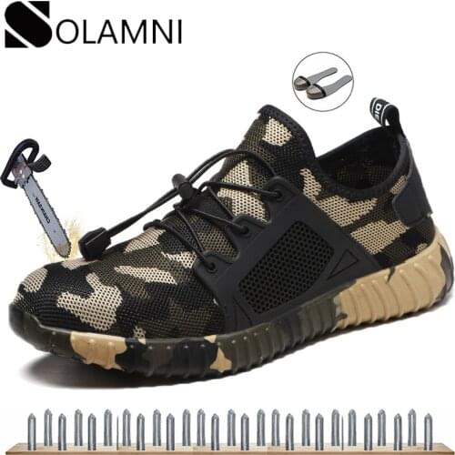Mens Brand Work Shoes Steel Toe Cap Safety Shoes Work Boots Male Camouflage Puncture Proof Industrial Shoes Light Mesh Sneakers