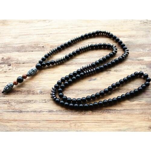New Design Black Mens Hematite Carving Bead Necklace Fashion Jewelry Drop shipping