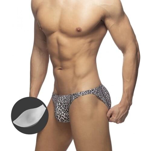 With Push Pad New Leopard Print Mens Swimming Trunks Bikini Low Waist Sexy Thongs European American Fashion Beach Surfing Sport