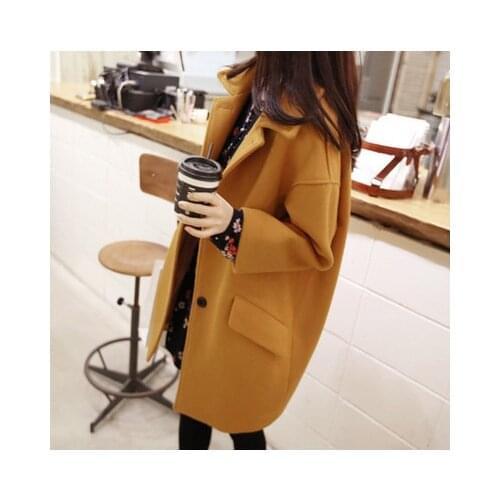 New Fashion Autumn Winter Warm Coat Womens Korean Loose Large Size Woolen Coat Slim Medium Long Solid Winter Coat