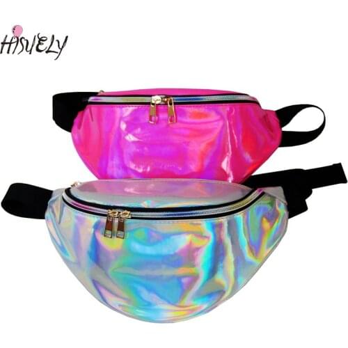 New funny pack women rainbow Laser purse translucent reflective chest waist bag women belt bag waist punk fanny bum waist pack