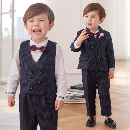 Formal Boys Child Dress Suits Kids Blazer+Blouse+Bow+Vest+Pants Outfits Sets Flower Boys Gentleman Wedding Party Clothing Suits