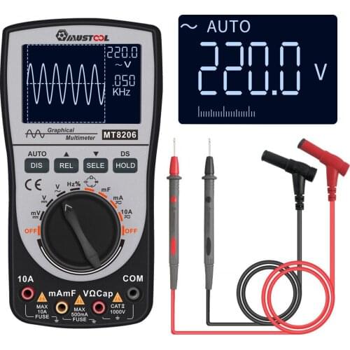 Upgraded MUSTOOL MT8206 2-in-1 smart digital oscilloscope multimeter current, voltage and resistance tester with analog bar