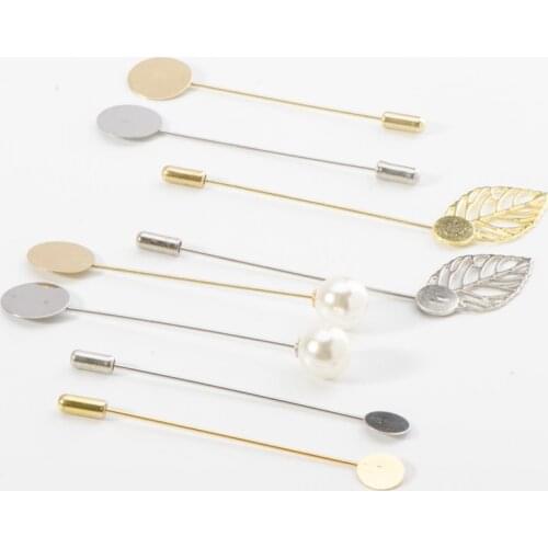 10pcs/lot Round Blank Fashion Copper Flat Pad 76mm Long Brooch Pin Base Settings with Pearl For DIY Jewelry Findings Components