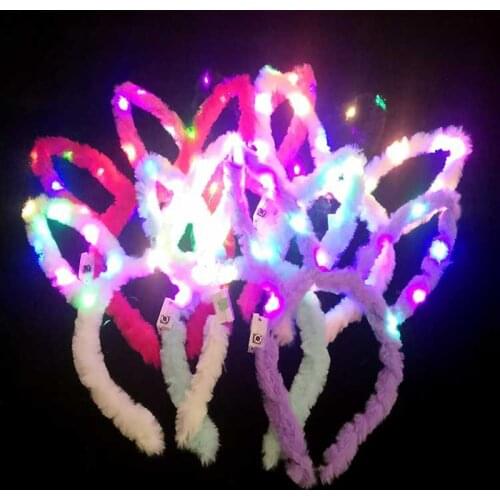10pcs/lot Led Party Sexy Pink Flashing Bunny Ears Headband Led Luminous Hair Clip Headwear For Kids Party Supplies Decoration