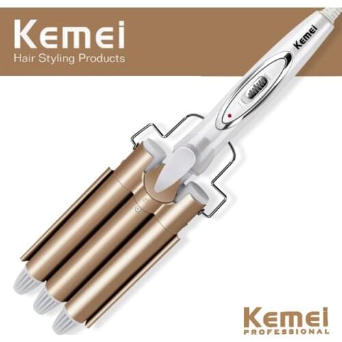 KEMEI Professional Triple Barrel Hair Curler Irons automatic Hair Wave Beach Waver Ceramic Tourmaline Hair curling Iron wand set