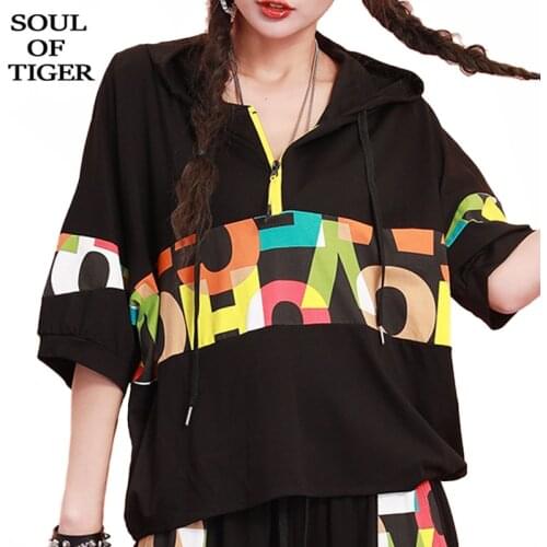 SOUL OF TIGER Summer Punk Style 2021 Girls Hooded Printed Sweatshirts Womens Hooded Casual Hoodies Ladies Half Sleeve Clothes
