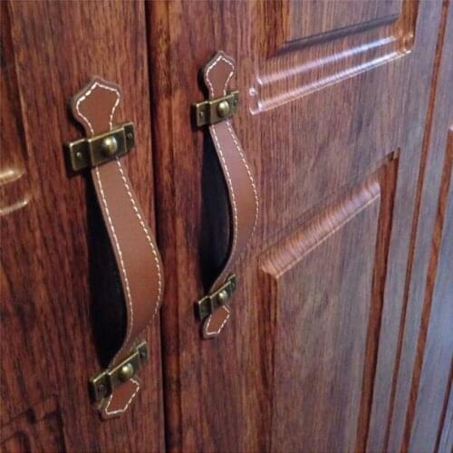 Vintage hardware Black Cabinet Knobs and handles wardrobe cupboard door handle and pulls leather Furniture hardware decorative