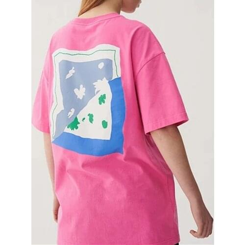 Back Offset Print Women Cotton Loose T Shirt 2021 New Summer O-Neck Short Sleeve Casual Tee Top Female t-shirts