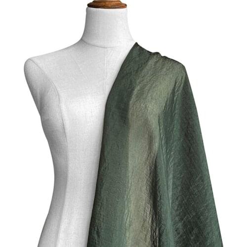 NEW30 High-class Solid Dark Green Color Summer Ultra-thin Silk and Linen Fabric for Women’s Pajamas Shirt
