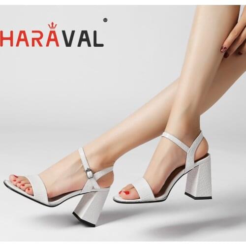 HARAVAL Women Sandals Shoes High Heels Elegant Casual Office & Career White Blue Black Shoes Summer Classics Footwear BuckleB386