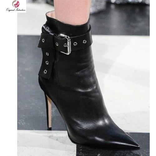 New Fashion Zipper Pointed Toe Women Boots Heels 12cm Woman Shoes Autumn Winter Thin Heel Ladie Ankle Boots For Women Size 35-47