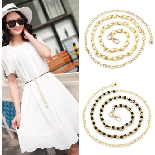 Fashion Women Dress Decoration Belts Elegant Ladies Pearl Waist Chain Metal Chain Belt Wild Thin Waistband Bohemian Slim Belt