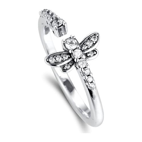 Sparkling Dragonfly Open Ring Genuine 925 Sterling Silver Jewelry Engagement Wedding Rings for Women DIY Making anillos