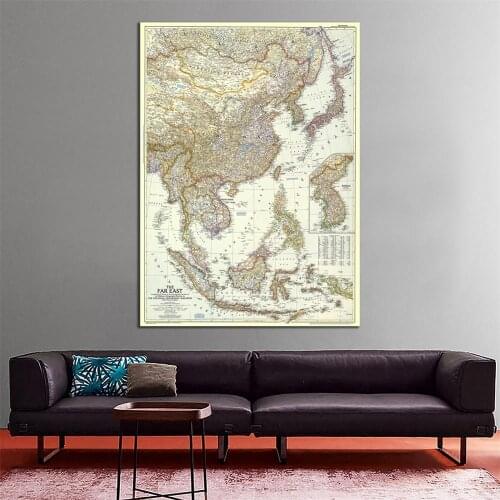 1952 Edition Non-woven Vinyl Spray Painting Maps of The Far East HD Unframed Wall Map For Living Room Office Wall Decoration