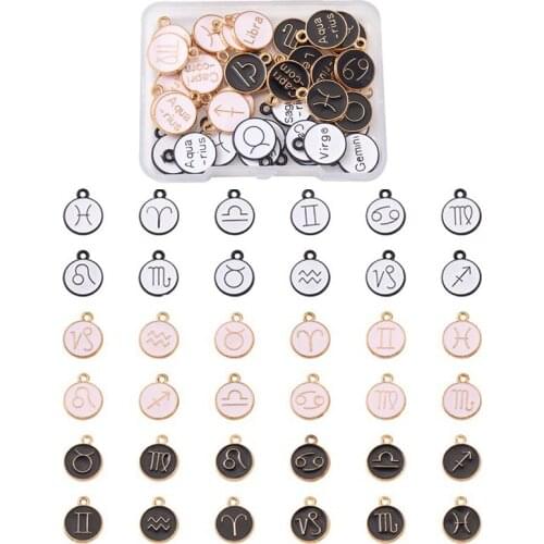 36pc/box Alloy Enamel Charms Pendant Enamelled Sequins Twelve Constellations for Jewelry Making DIY Bracelet Necklace 15x12x2mm