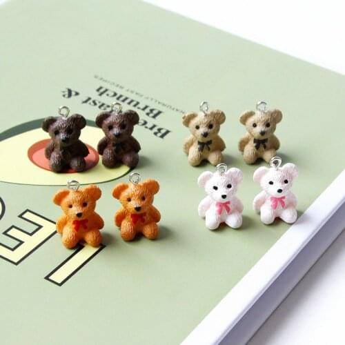 6pcs/pack 3D Bear with Bow Resin Charms Animals Pendant Earring DIY Fashion Jewelry Accessories 15mm