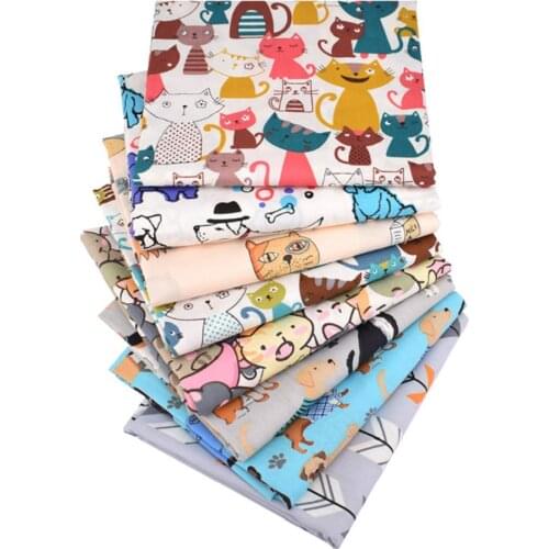 8Pcs Cats Print Pre-cut Quilting Fabric Patchwork Needlework DIY Sewing Materials Home Textile Patchwork Knitting Cloth