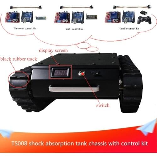 TS008 Shock Absorption Tank Chassis Car with Control Kit Black Wear-resistant Rubber Track DIY Smart Metal Car for Large Load