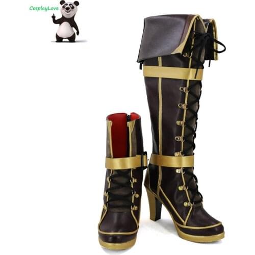 Azur Lane MNF Jean Bart Brown Shoes Cosplay Long Boots Leather Custom Made For Party Christmas Halloween