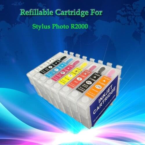 INK WAY T1590-T1599 R2000 Refillable ink cartridge for Stylus Photo R2000 with ARC,1 Set, 8 PCS