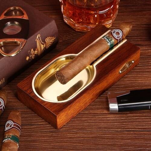 Wood Cigar Ashtray Home Metal Ash Tray Outdoor Luxury 4 Holder Cigar Cigarette Ashtrays For COHIBA Cigar Accessories CA-011