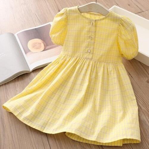 2021 Summer New 2 3 4 5 6 7 8 10 Years Kids Princess Party Birthday Gift Child Knee Length Plaid Short Sleeve Dresses For Girls