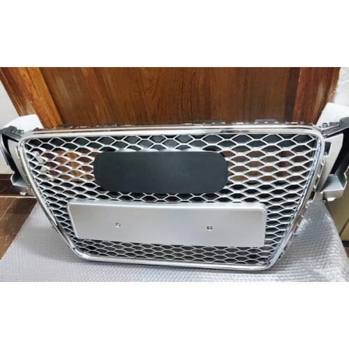 For RS5 Style Front Sport Hex Mesh Honeycomb Hood Grill Silver for Audi A5/S5 B8 2008 2009 2010 2011