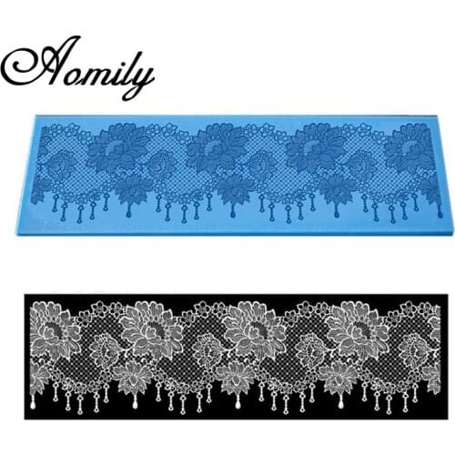 Aomily Flower Lace Skirt Cake Mold Wedding Cake Silicone Fondant Mold Mousse Brim Decor Sugarcraft Icing Mat Pad Pastry Baking