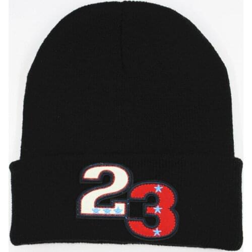 Cotton American 23 Embroidery Thicken Knitted Hat Winter Warm Hat Skullies Cap Beanie Hat for Men and Women 64