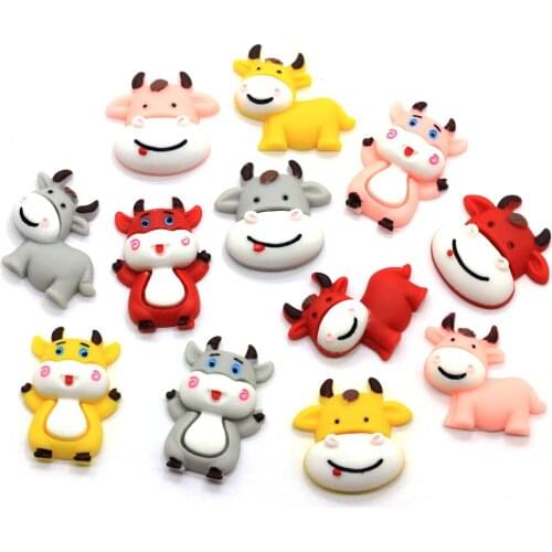 Kawaii Resin Cartoon Animal Cow Flatback Cabochons Cute Cartoon Cow Charms Embellishments For Hair Bow Center Decoration Crafts