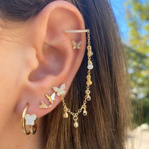 Mini Fashion Star Moon Butterfly Studs Earrings Set 2021 Small Cross Heart Punk Piercing For Women Ear Cuff Pendientes Jewelry