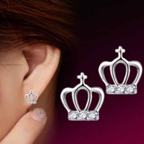 Hot Sale Cute Exquisite Crystal Stud Earring Cross Crown Shape Earring Bijoux Brincos for Women Tiny Fashion Jewelry Wholesale