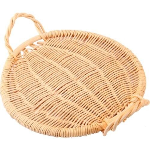 Rattan Tray with Handles Food Fruit Snack Storage Display Woven Tray Home Decor Serving Tray for Breakfast