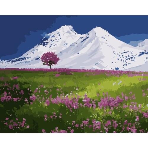 MaHuaf-i054 Snow mountains flowers landscape coloring by numbers diy oil paintings on canvas wall decorations for living room