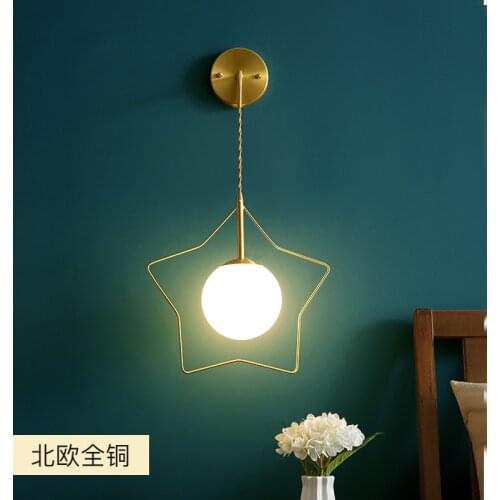 Copper bed headlamp stair corridor background wall lamp living room simple bedroom lamp light luxury star net red light