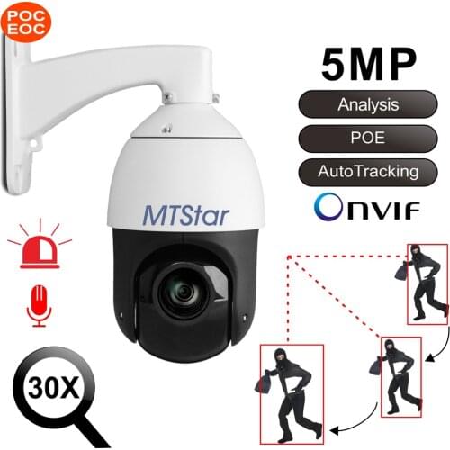 PoC&EoC 4" 5MP 30X Zoom Mini IP PTZ Camera IR 100 Meter With Internal PoE+Audio+MIC+Analisis+Active defense+AutoTracking