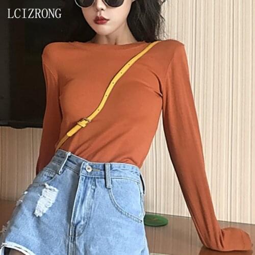 Fashion Solid Long Sleeve Tshirt Women Casual O Neck Slim T Shirt Black White Underwear Tee Women